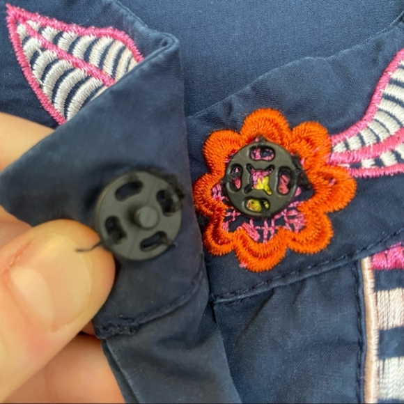 Prada Embroidered Peasant Blouse Floral Crochet 100% Cotton Navy Blue Colorful S - Picture 7 of 13